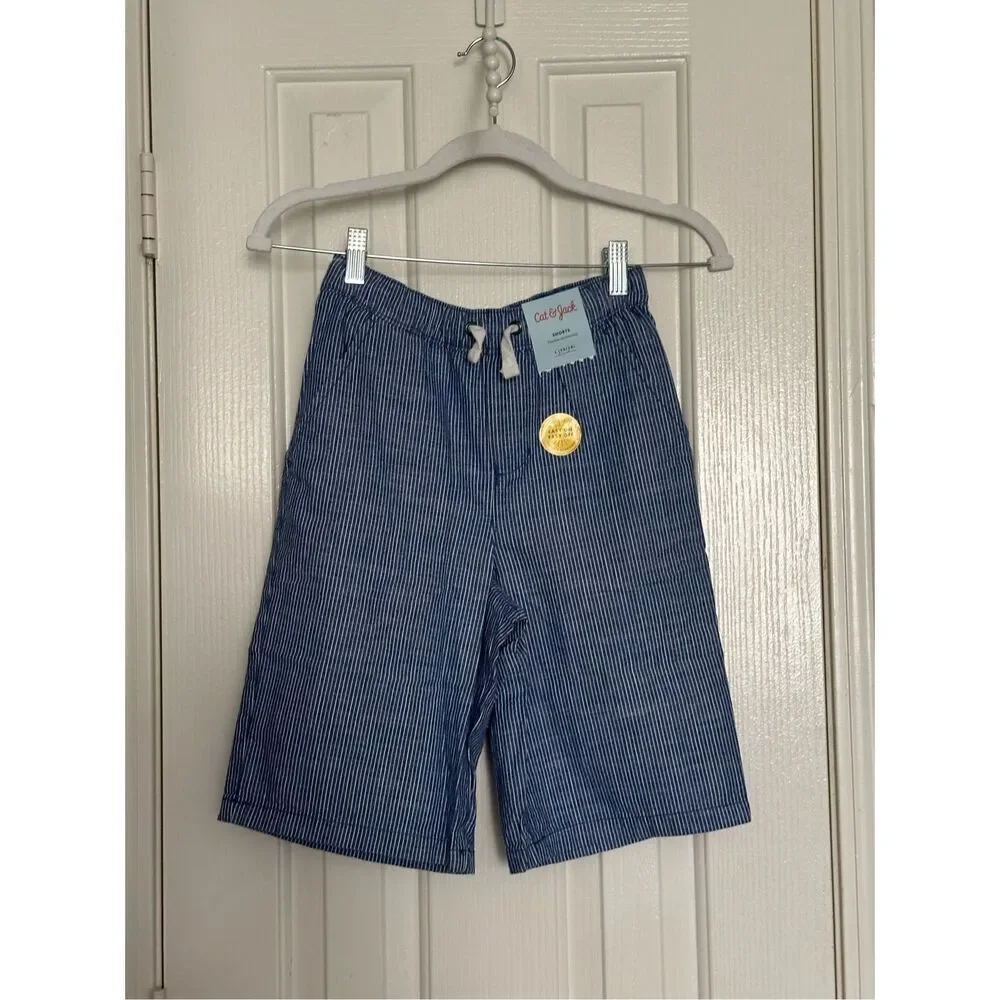 Cat and Jack white pin stripe chambray boys shorts with drawstring size L (12/14